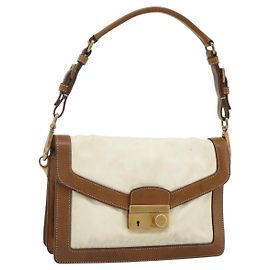PRADA Schultertasche Nylon Elfenbein Gold Auth BA12301