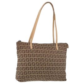 Borsa a mano in tela Zucchino FENDI Beige Argento Auth YKZ207