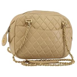 Borsa a spalla a catena CHANEL in pelle beige oro CC Auth bs34488
