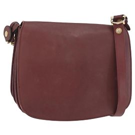 Cartier Bolso de Hombro Must Line de Cuero Burdeos Dorado Auth bs34510
