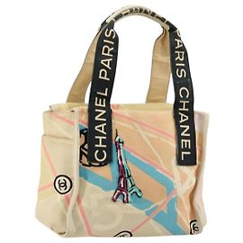 Borsa a mano CHANEL Cruise Line in tela beige argento CC Auth 176918