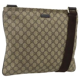 Gucci Borsa a Spalla GG Supreme PVC Beige Oro 201446 Auth ka4112