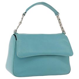 BALLY Bolsa de mão em couro azul turquesa prata Auth BA12211A