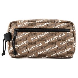 BALENCIAGA - Pochette da toeletta Balenciaga in tela rivestita marrone