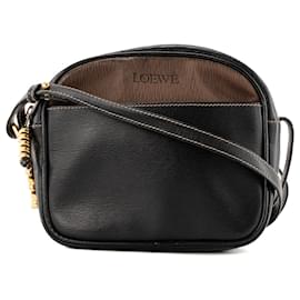 LOEWE - Borsa a tracolla Loewe in pelle marrone stropicciata e pelle nera liscia vintage