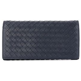 BOTTEGA VENETA - Intrecciato Geldbörse Bottega Veneta aus glattem marineblauen Leder