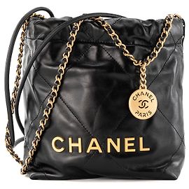 CHANEL - Borsa a tracolla Chanel 22 in pelle liscia nera