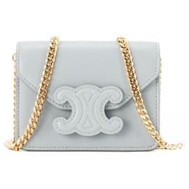 CELINE - Borsa a tracolla Mini Triomphe Celine in pelle liscia blu chiaro - Céline
