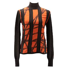 HERMÈS - Suéter Hermès de seda y cachemira marrón y naranja (S-M)