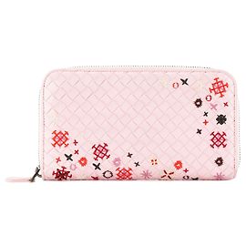 BOTTEGA VENETA - Portafoglio Intrecciato Bottega Veneta in pelle liscia e ricami rosa