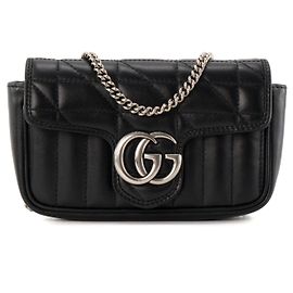 GUCCI - Borsa a tracolla GG Marmont Mini Gucci in pelle nera liscia