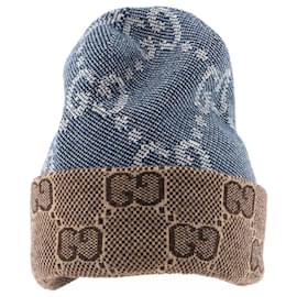 GUCCI - GG Gucci Mütze aus blauem und braunem Wolle (L)