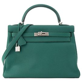 HERMÈS - Borsa Kelly 32 in Pelle Clémence Verde Scuro