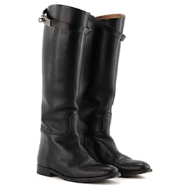 HERMÈS - Botas Jumping Hermès de Cuero Negro Liso (T36)
