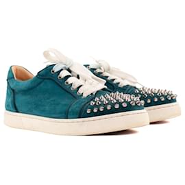 Christian Louboutin LOUBOUTIN - Louis Junior Spikes Sneakers aus blauer Entenwildleder (Größe 36)