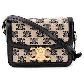 CELINE - Triomphe Teen Umhängetasche Celine aus schwarzem Canvas und Leder - Céline