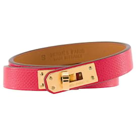 HERMÈS - Mini Kelly Hermès Doppelwickel-Armband aus rosa Swift-Leder (T1)