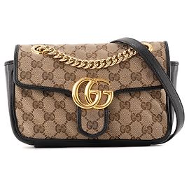 GUCCI - Bolsa de ombro Marmont pequena em lona e couro preto