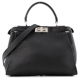 FENDI - Sac à main Peekaboo Fendi en cuir grainé noir