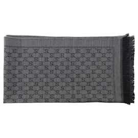 GUCCI - Sciarpa Gucci in lana grigia scura con motivo GG