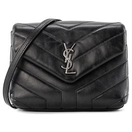 SAINT LAURENT - Borsa a tracolla Loulou Toy Saint Laurent in pelle liscia nera
