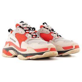 BALENCIAGA - Triple S Sneakers Balenciaga aus rotem und grauem Canvas und Leder (Größe 40)