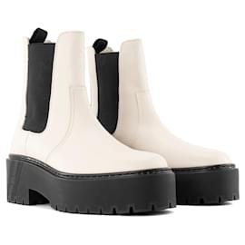 HERMÈS - Harrow Stiefeletten aus glattem Ecru-Leder (Größe 37,5)