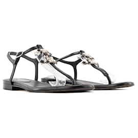 CHANEL - Sandali piatti CC Chanel in pelle nera (T37,5)