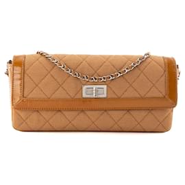 CHANEL - Borsa a Spalla East West Chocolate Bar in Pelle Verniciata e Jersey Marrone