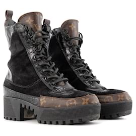 LOUIS VUITTON - Stiefeletten Lauréate Louis Vuitton aus monogrammiertem Canvas und schwarzem Leder (T38)