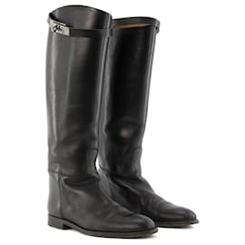 HERMÈS - Botas Jumping Hermès en Cuero Negro Liso (Tamaño 37)