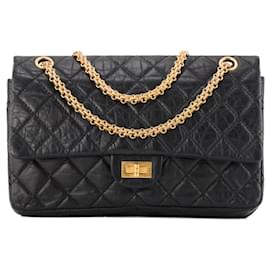 CHANEL - Borsa a tracolla 2.55 Chanel in pelle rugosa nera