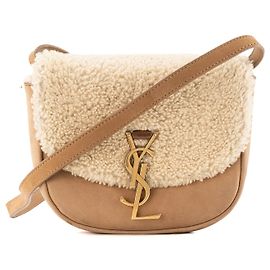 SAINT LAURENT - Borsa a tracolla Kaia Saint Laurent in shearling e camoscio marrone