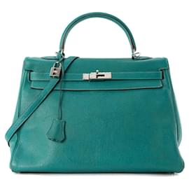 HERMÈS - Borsa a Mano Kelly 35 in Pelle di Capra Mysore Blu Pavone