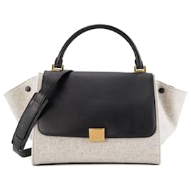 Céline CELINE - Borsa a Spalla Trapeze MM Celine in feltro grigio e pelle nera
