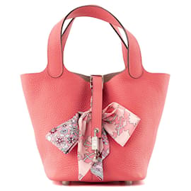HERMÈS - Borsa a Mano Picotin 18 Hermès in Pelle Clémence Rosa Azalea