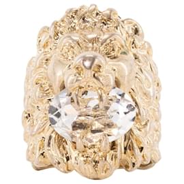GUCCI - Anel Cabeça de Leão em metal dourado e cristal branco (T59) - Gucci