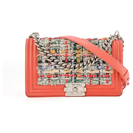 CHANEL - Borsa a tracolla Boy media Chanel in pelle rosa e tweed multicolore