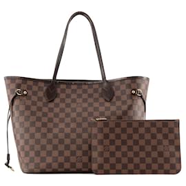 LOUIS VUITTON - Bolsa Neverfull MM Louis Vuitton em canvas revestido damier ébène