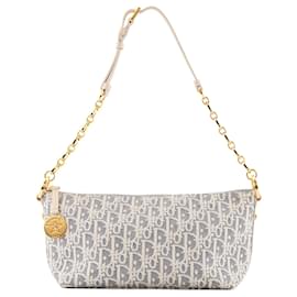 DIOR - Borsa a spalla Hobo Diorstar con catena Dior in tela blu e pelle bianca