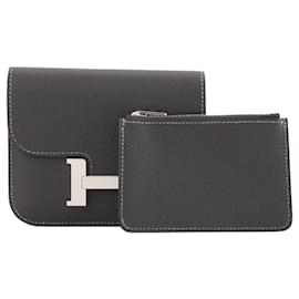 HERMÈS - Constance Slim Geldbörse aus grauem genarbtem Leder - Hermès