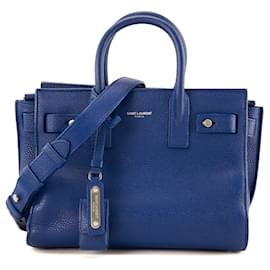 SAINT LAURENT - Borsa da giorno Nano Saint Laurent in pelle granulata blu reale