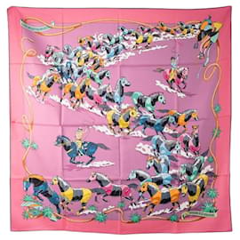 HERMÈS - Sciarpa 90 cm Doppia Faccia Les Mustangs Hermès in Seta Multicolore