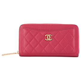 CHANEL - Portefeuille long Classique/Timeless Chanel en cuir caviar rose édition limitée