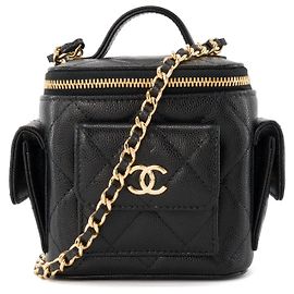 CHANEL - Borsa a tracolla Micro Vanity Cargo Chanel in pelle martellata nera