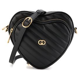 GUCCI - Borsa a tracolla GG Interlocking Heart Gucci in pelle nera liscia