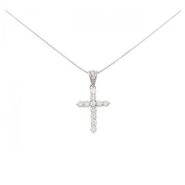 Autre Marque Colar de Cruz de Diamantes em Platina