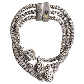 Autre Marque Bracciale a tripla catena in argento sterling con charm in diamante