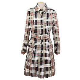 ABRIGO BURBERRY TRENCH MOTIVO TARTÁN CINTURÓN L 42 ALGODÓN BEIGE