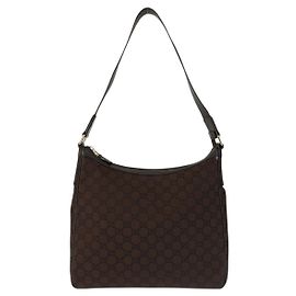 Borsa a Spalla in Nylon Gucci Marrone con Finiture Dorate